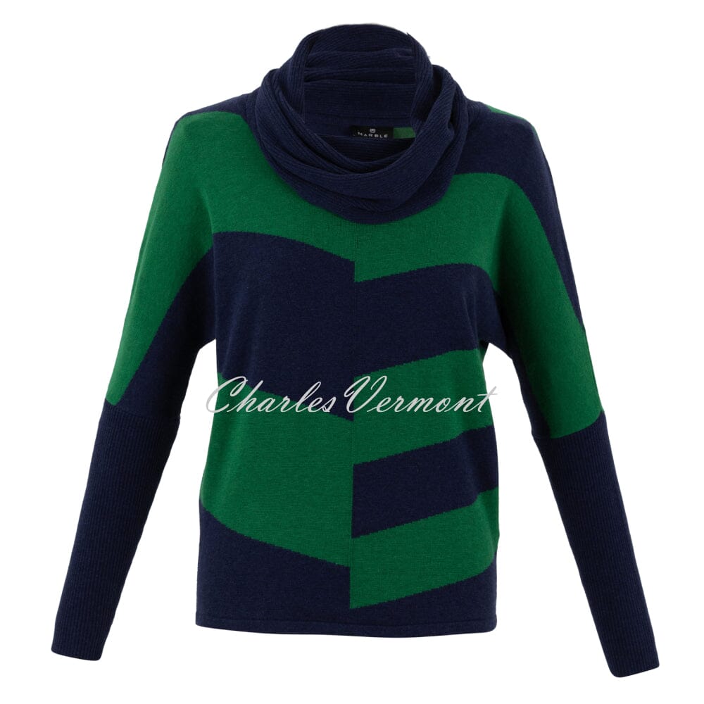 Marble Cowl Neck Sweater - Style 7204-103 (Navy / Green)