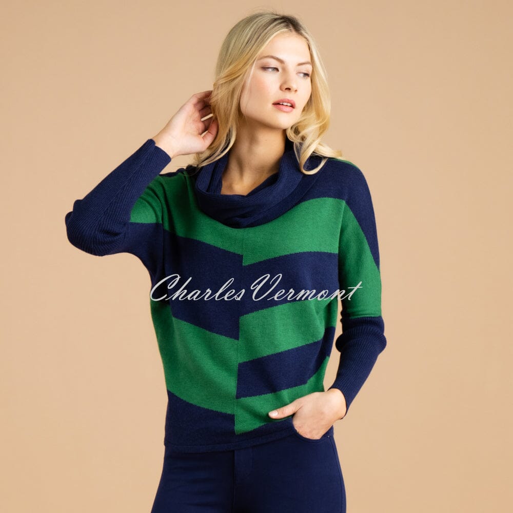 Marble Cowl Neck Sweater - Style 7204-103 (Navy / Green)