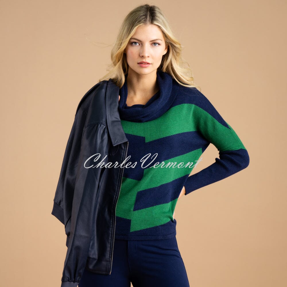 Marble Cowl Neck Sweater - Style 7204-103 (Navy / Green)