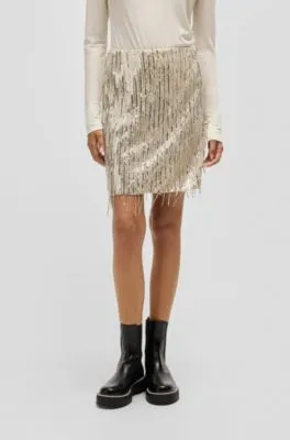 Mini skirt with sequined fringing and hidden zip