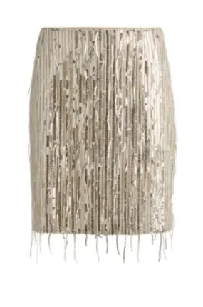 Mini skirt with sequined fringing and hidden zip