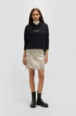 Mini skirt with sequined fringing and hidden zip