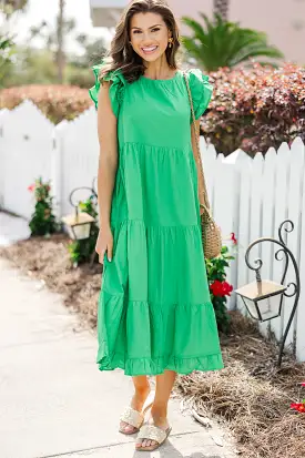 Need You Now Kelly Green Ruffled Midi Dress