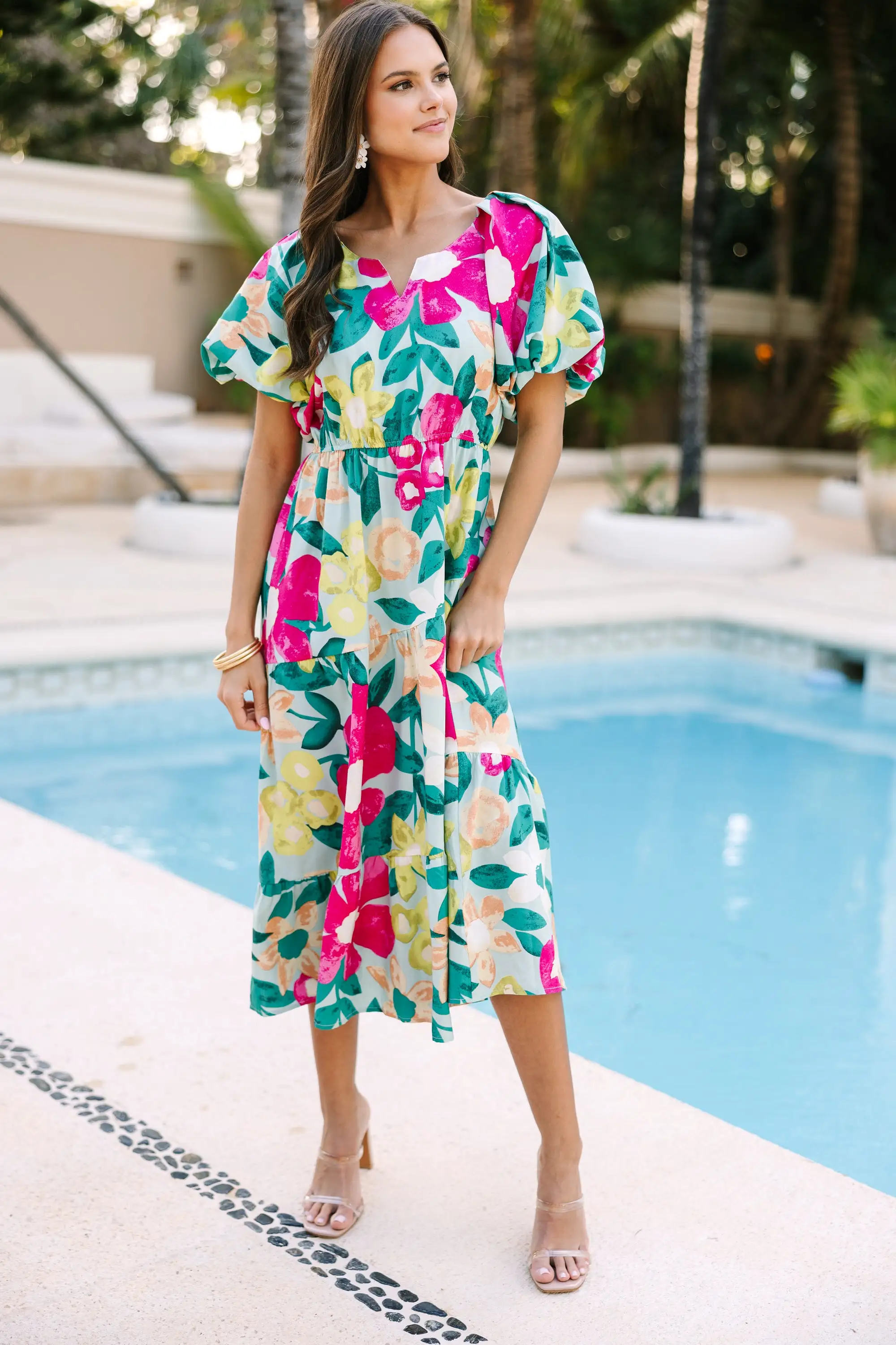 Odds Are In Your Favor Mint Green Floral Midi Dress