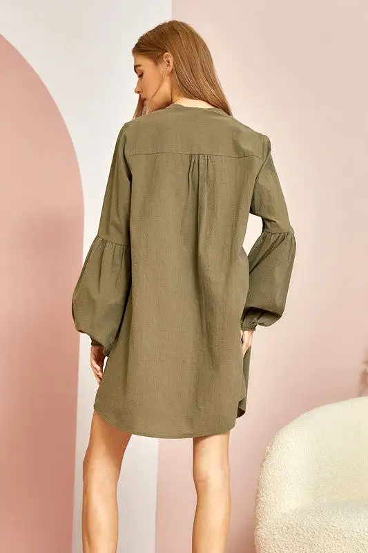 Olive Button Front Shirt Dress