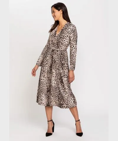 Olsen Women's Leopard Print Faux Wrap Midi Dress