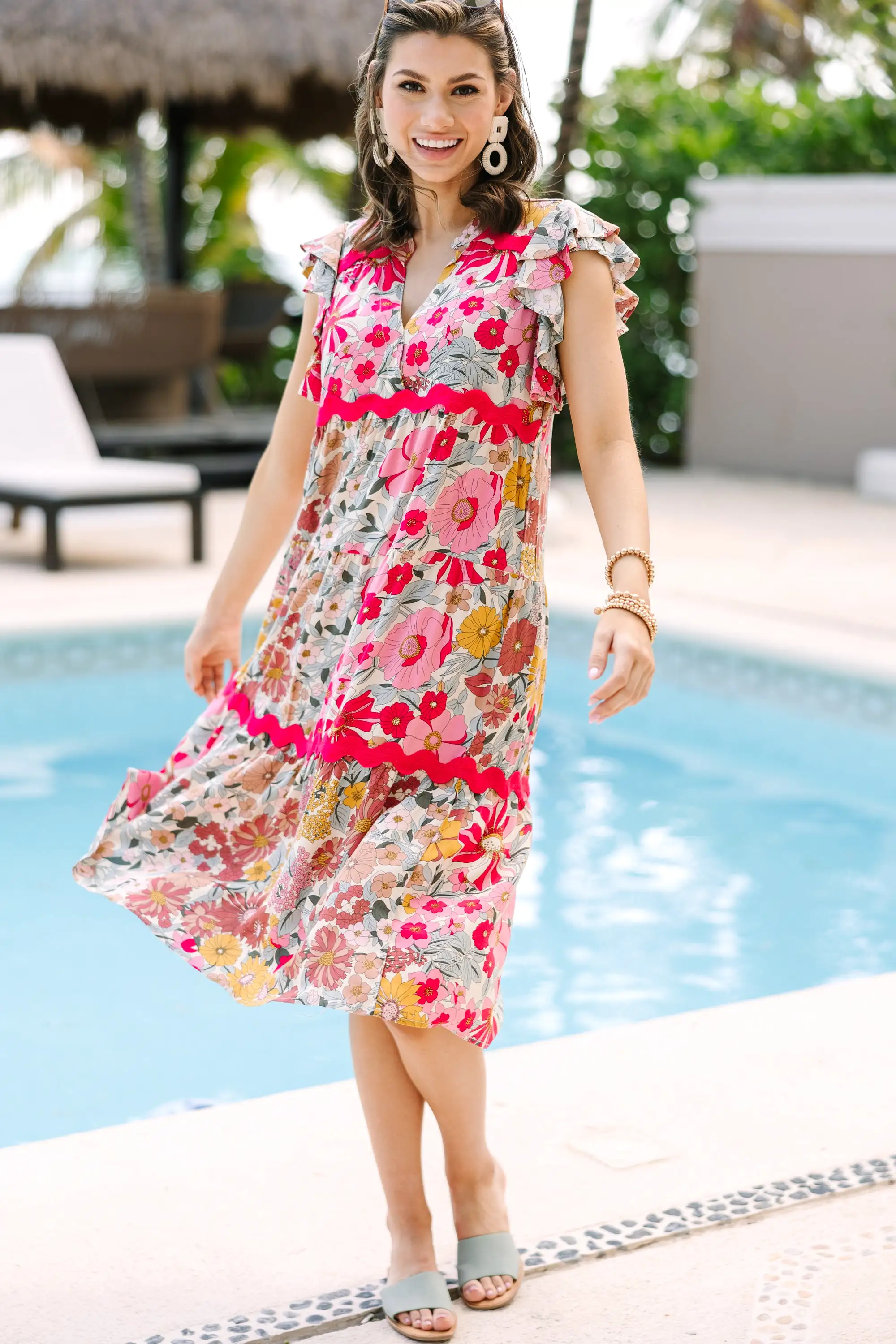 Open Your Heart Rose Pink Floral Midi Dress