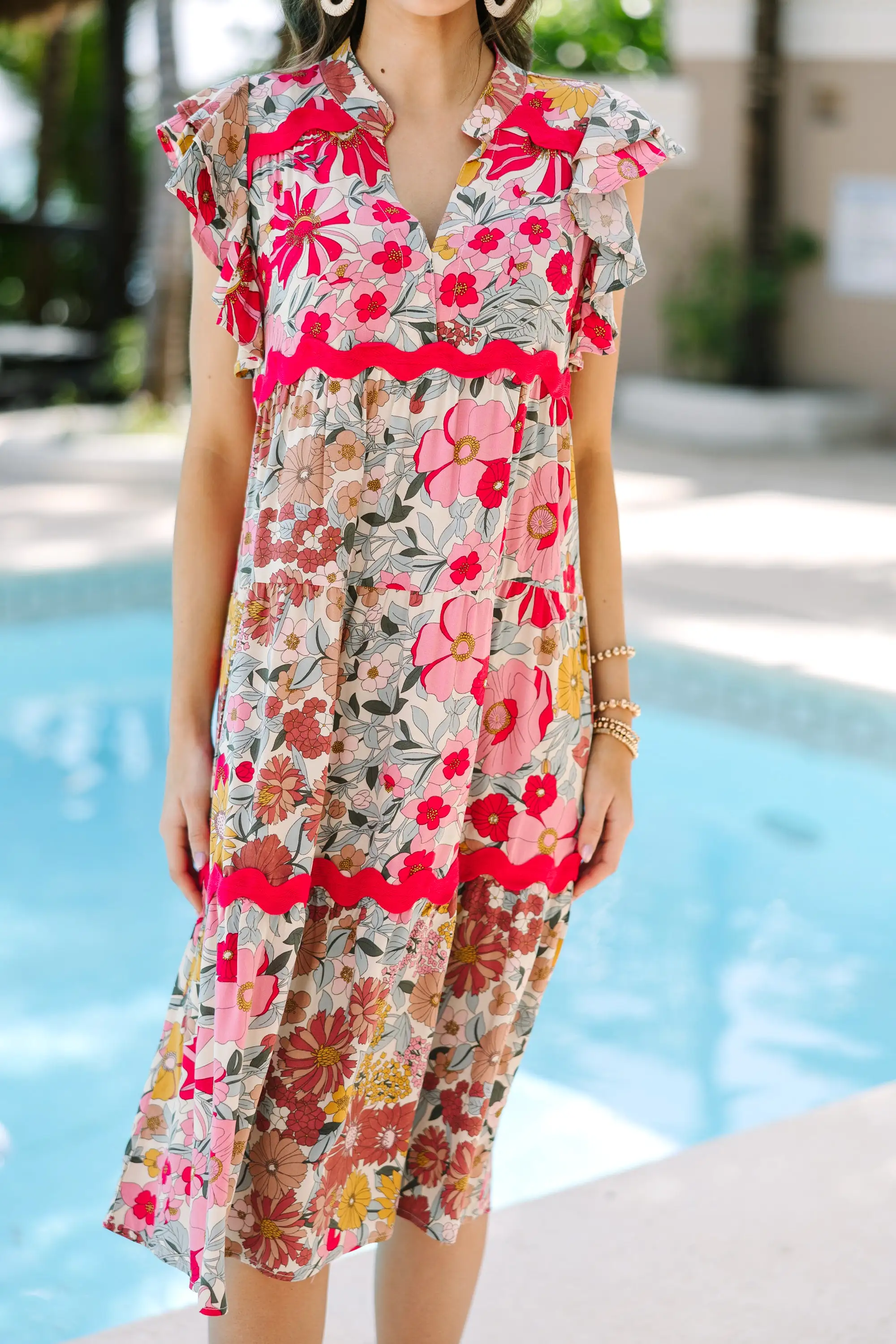 Open Your Heart Rose Pink Floral Midi Dress