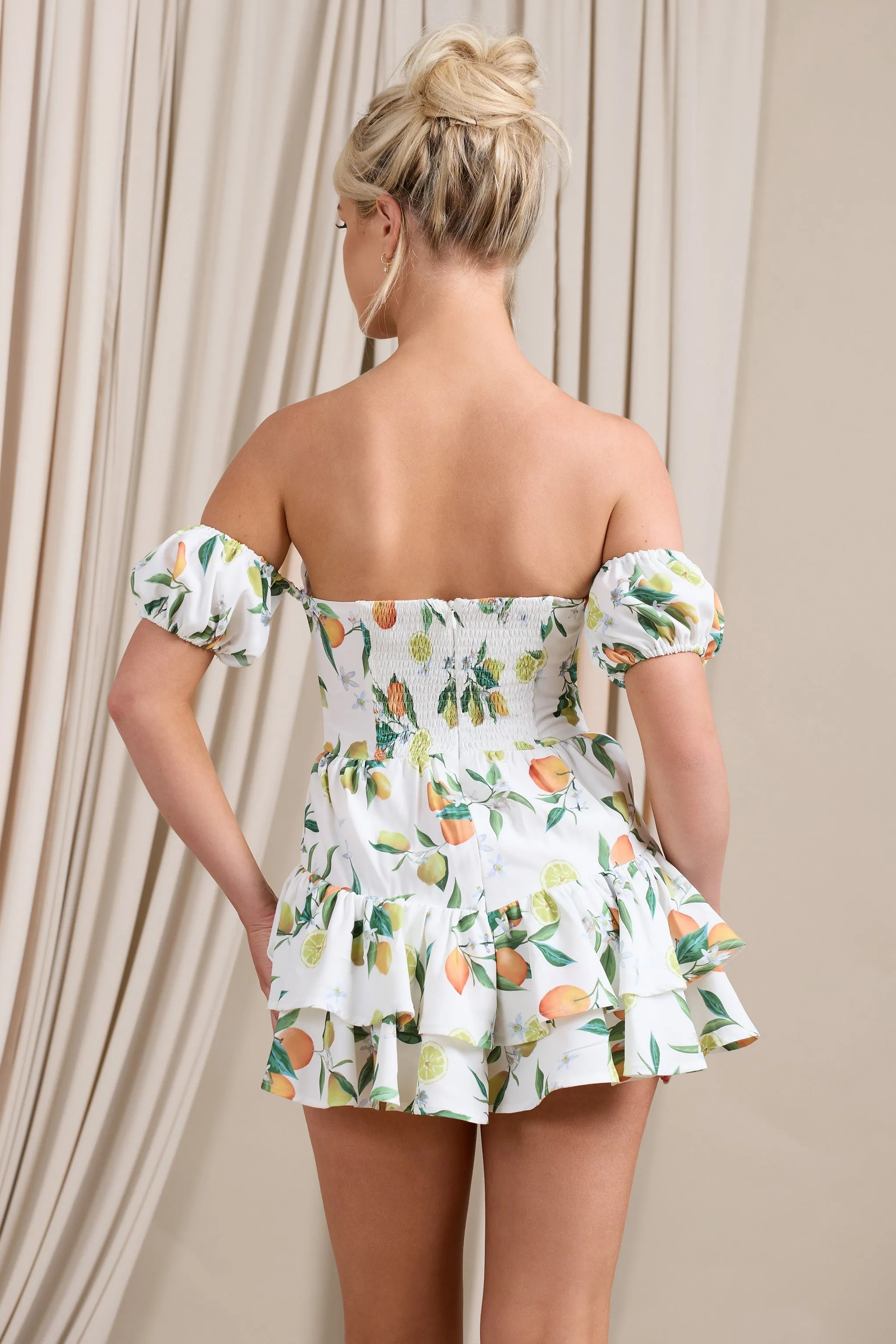 Piazza Play | Lemon Print Ruffled Corset Bardot Playsuit