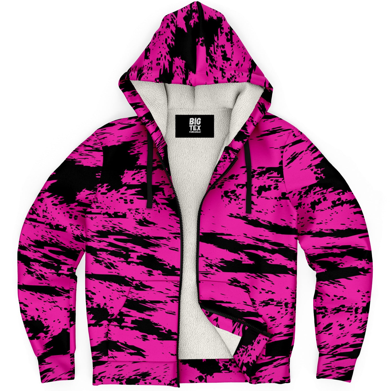 Pink and Black Rave Glitch Splatter Sherpa Hoodie