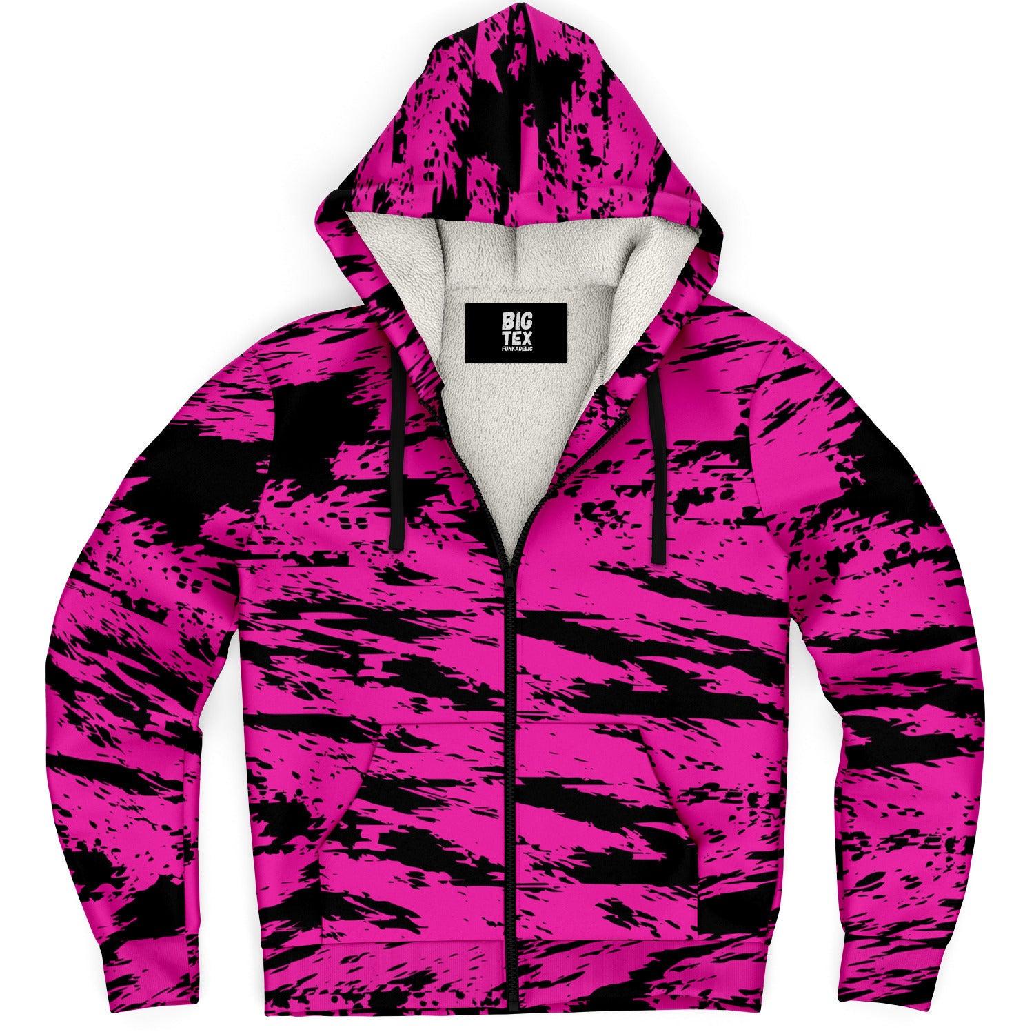 Pink and Black Rave Glitch Splatter Sherpa Hoodie