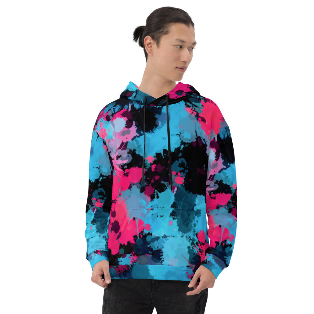 Pink and Blue Paint Splatter Pullover Hoodie