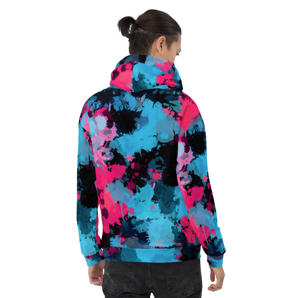 Pink and Blue Paint Splatter Pullover Hoodie