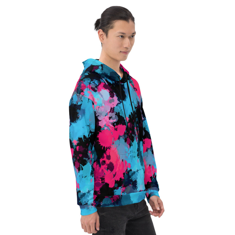 Pink and Blue Paint Splatter Pullover Hoodie