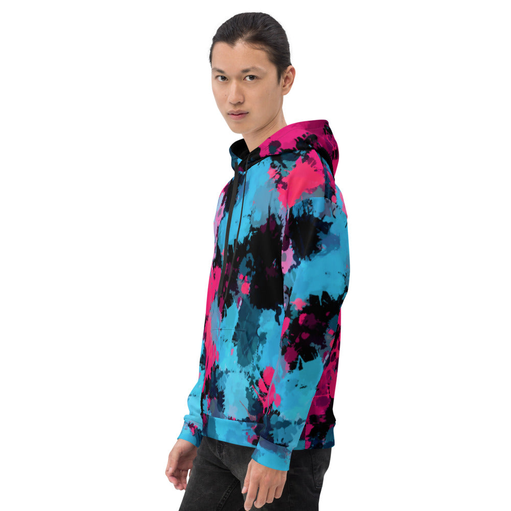 Pink and Blue Paint Splatter Pullover Hoodie