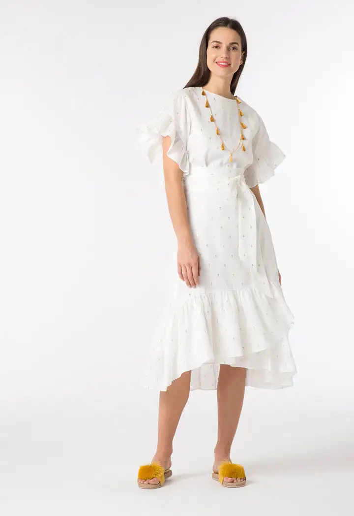 Printed Overlap Linen Dress