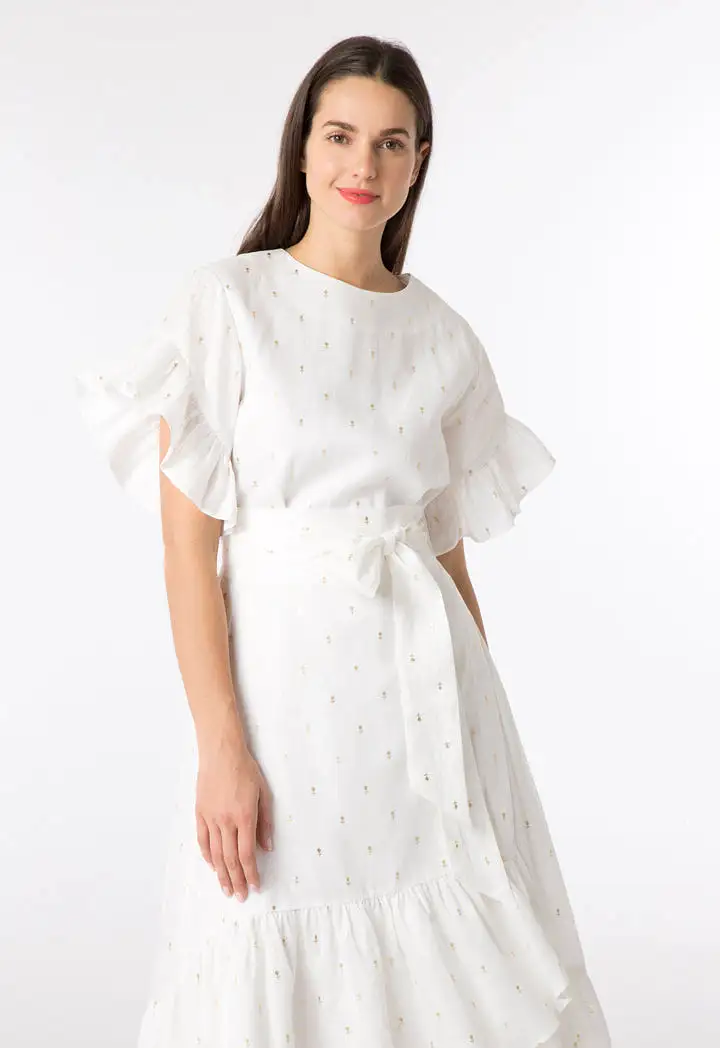 Printed Overlap Linen Dress