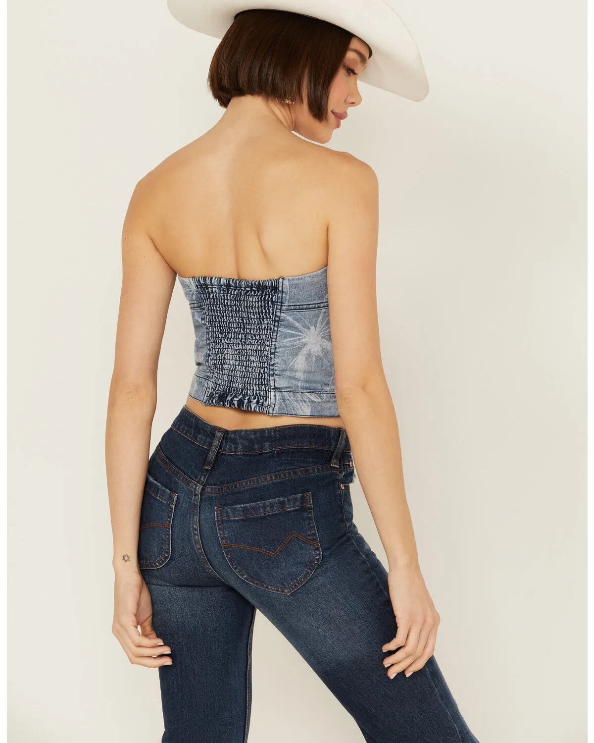 Product Name:  Vibrant Denim Women's Medium Wash Button Up Floral Corset