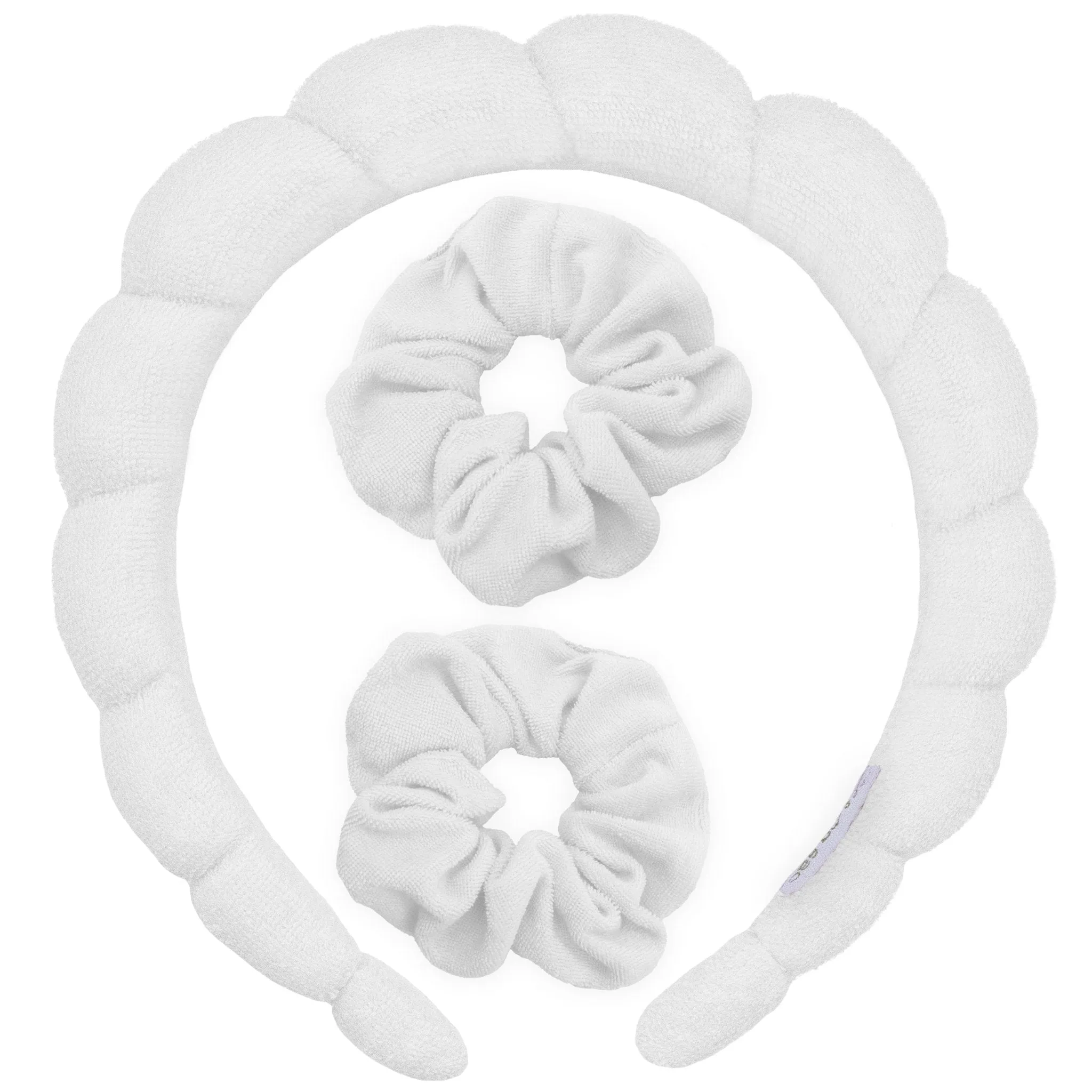 Puffy Spiral Terry Cloth Padded Spa Headband and Scrunchie Wristbands