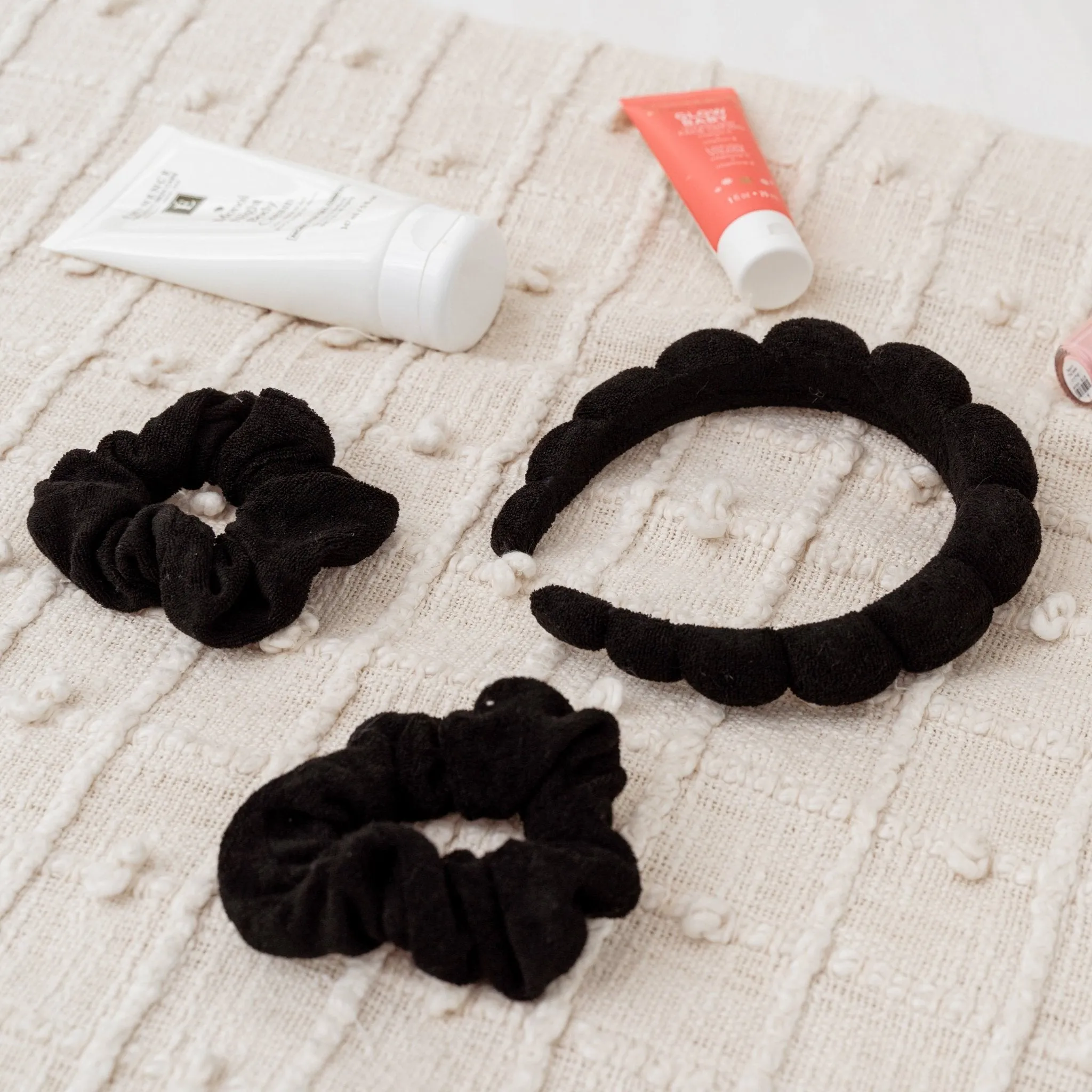 Puffy Spiral Terry Cloth Padded Spa Headband and Scrunchie Wristbands