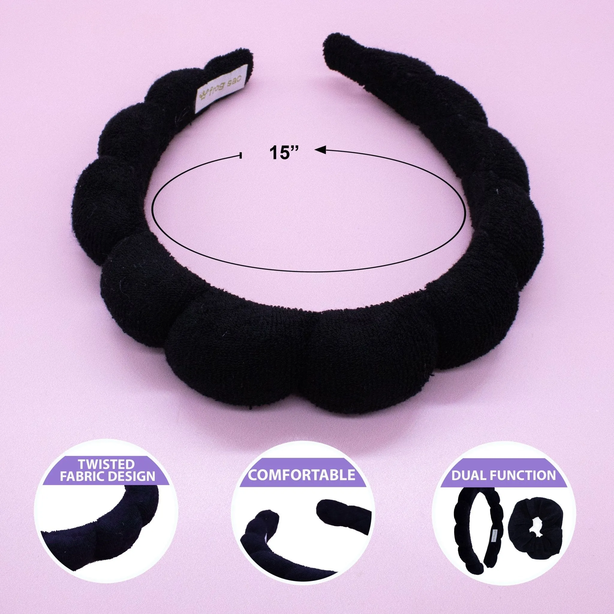 Puffy Spiral Terry Cloth Padded Spa Headband and Scrunchie Wristbands