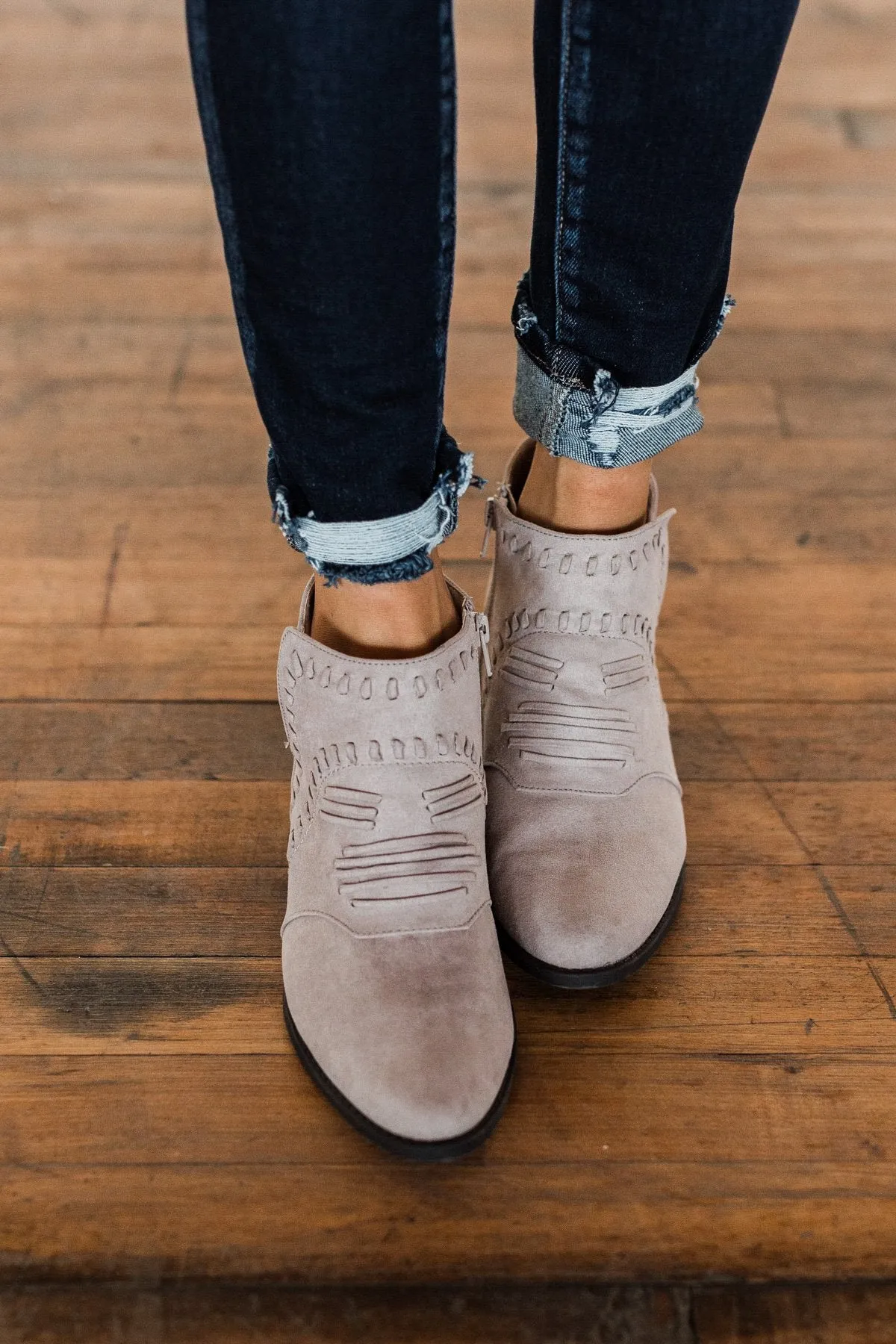 Qupid Sochi Booties- Taupe Suede