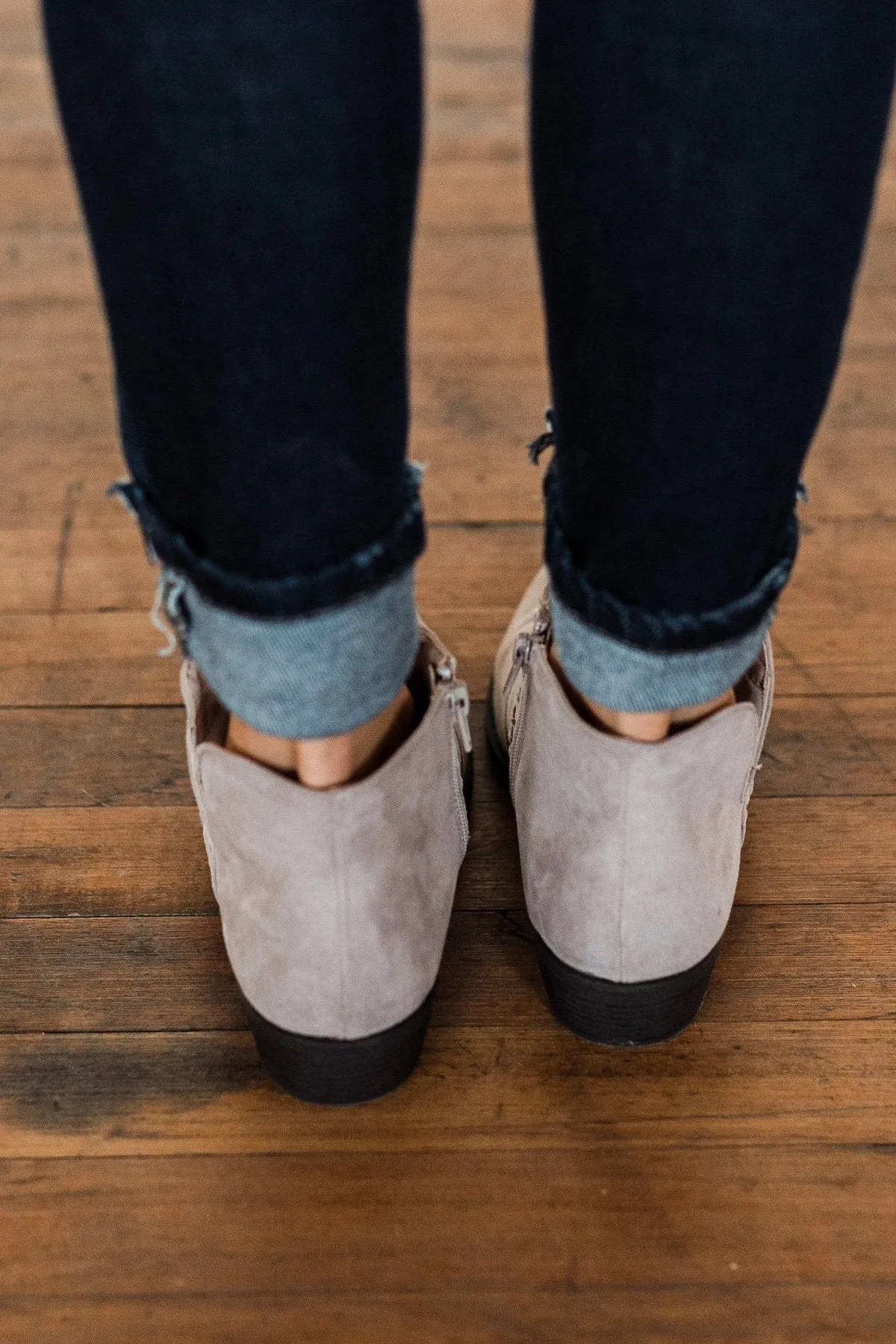 Qupid Sochi Booties- Taupe Suede