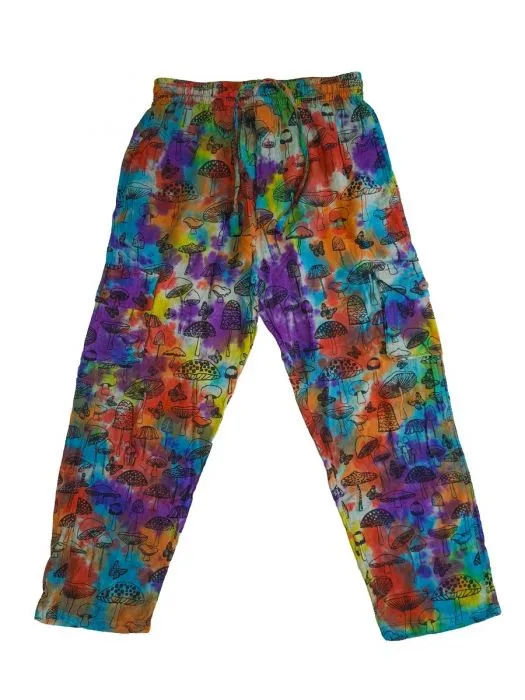 Rainbow Tie Dye Mushroom Print Pants