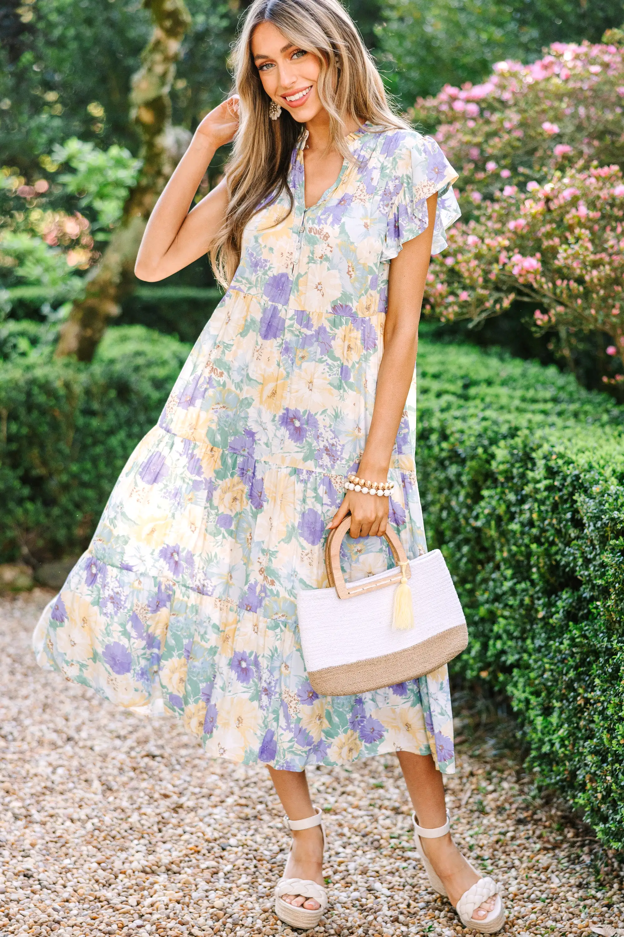 Real Love Yellow Floral Midi Dress