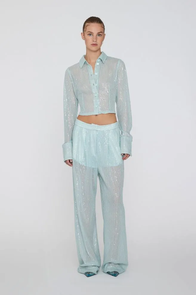 Rotate - Sequins Low Waist Pants - Wan Blue