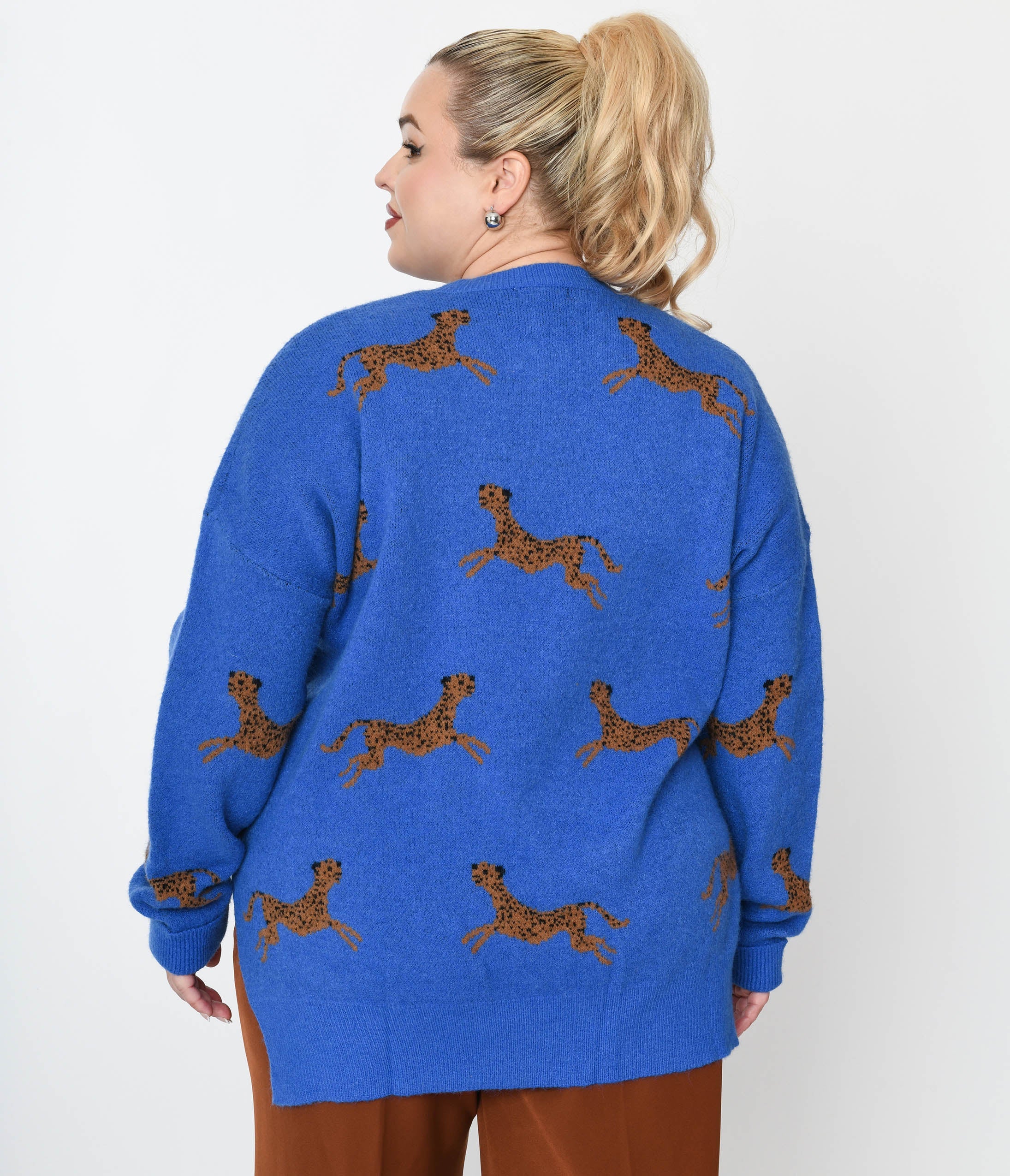 Royal Blue & Cheetah Oversize Sweater