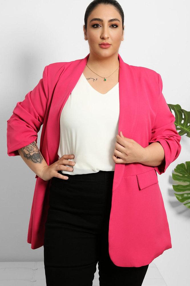 Ruched Sleeves Open Front Blazer