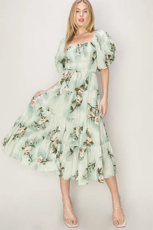 Sage Floral Midi Dress