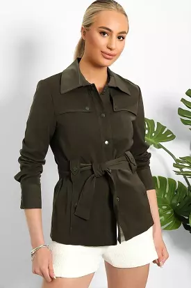 Same Colour Hardware Pocketed Front Belted Blazer