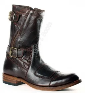 Sendra Boots mens mid calf brown engineer boots with zipper