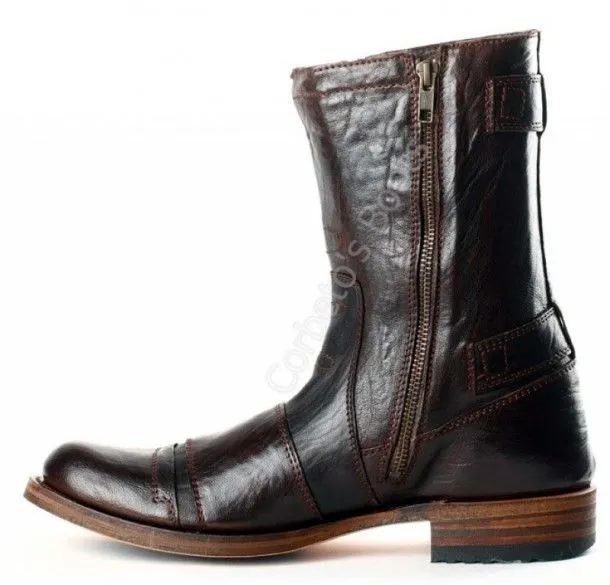 Sendra Boots mens mid calf brown engineer boots with zipper