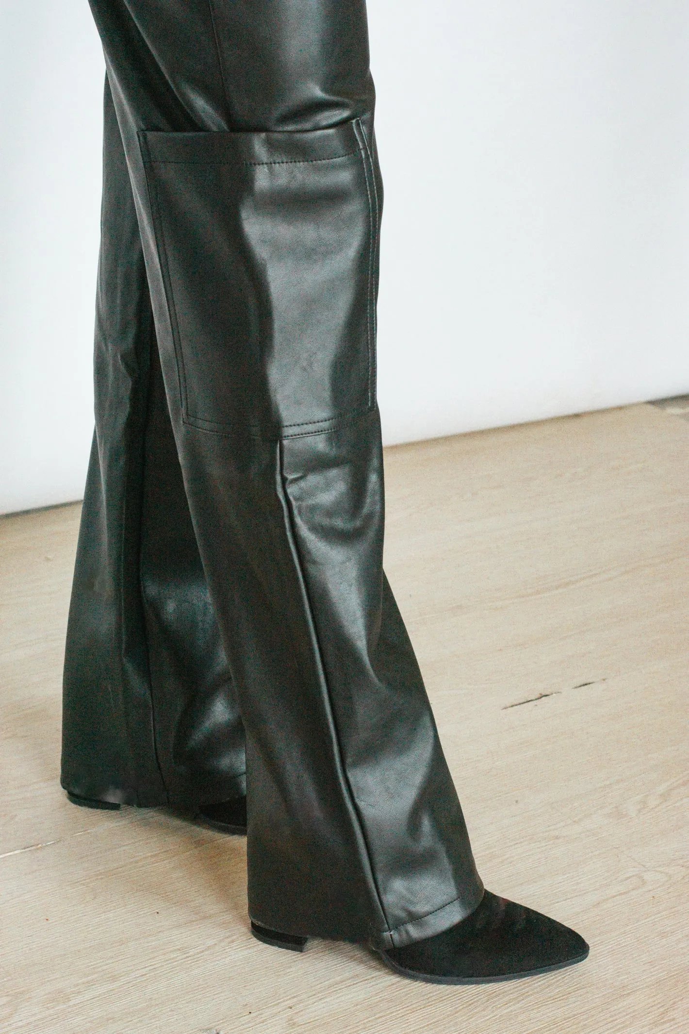 Serious Business Black Leather Cargo Pant