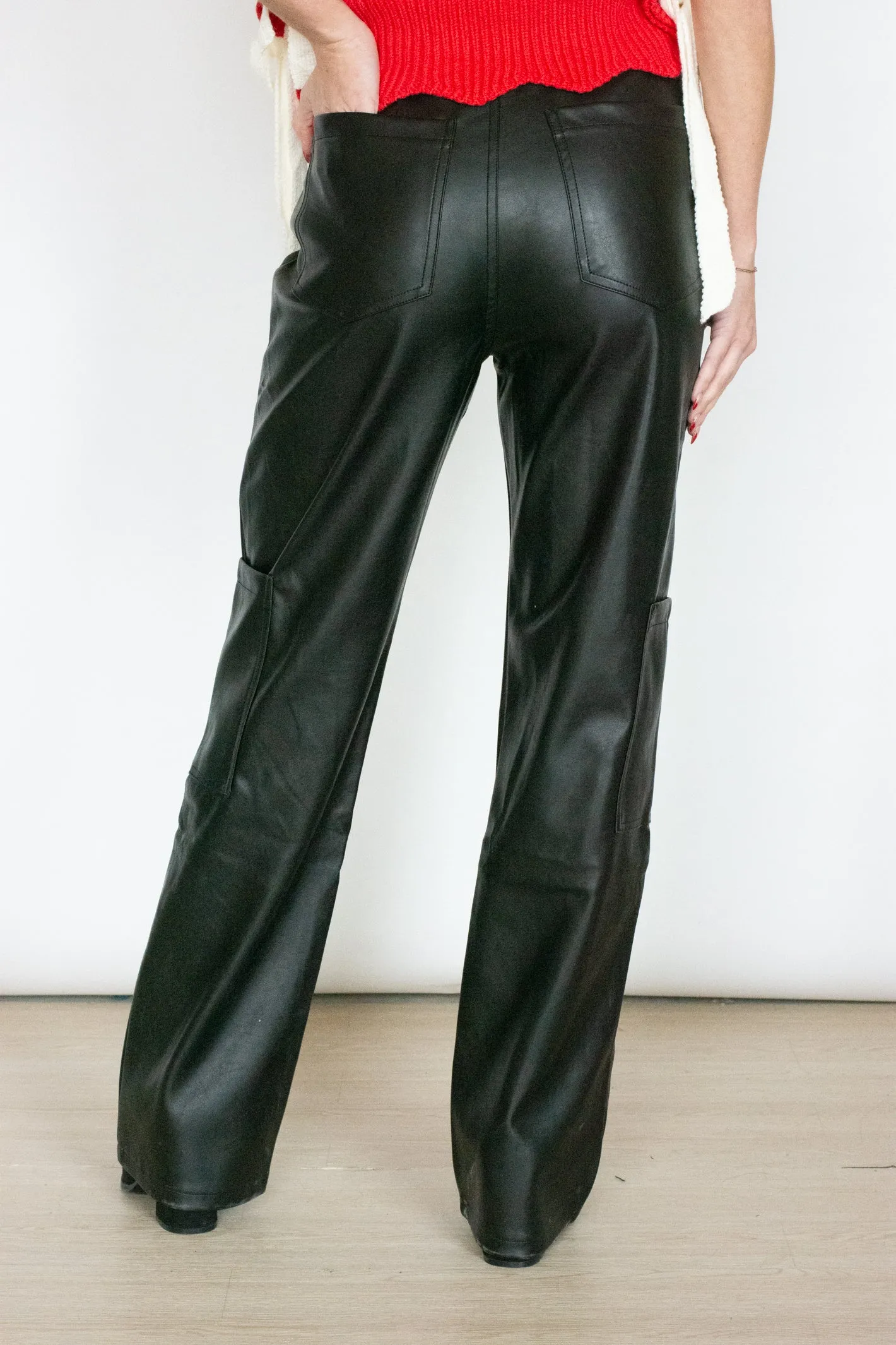 Serious Business Black Leather Cargo Pant