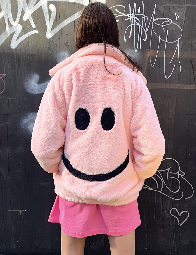 SMILEY FAUX FUR COAT - PINK  MADE 4 U 