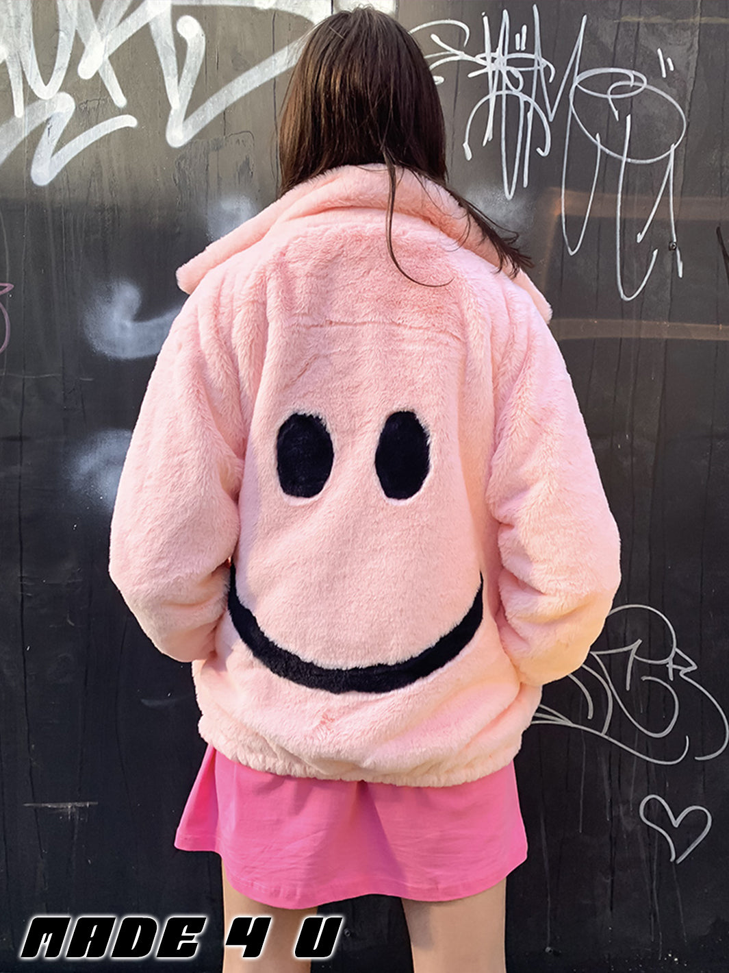 SMILEY FAUX FUR COAT - PINK  MADE 4 U 