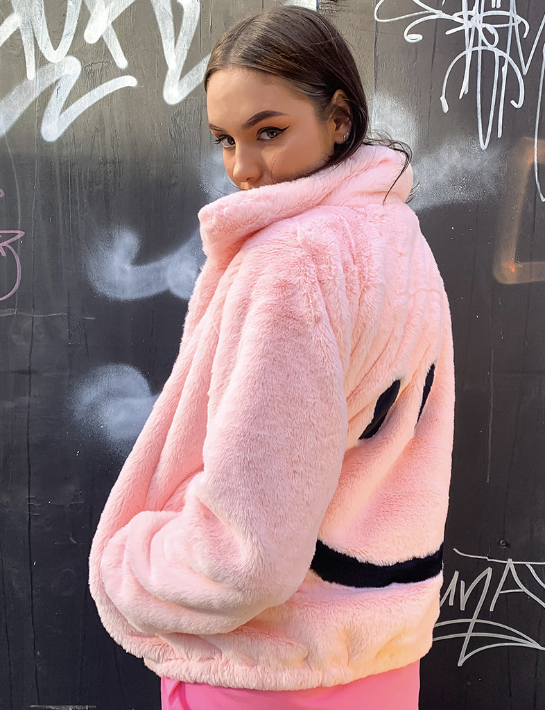 SMILEY FAUX FUR COAT - PINK  MADE 4 U 