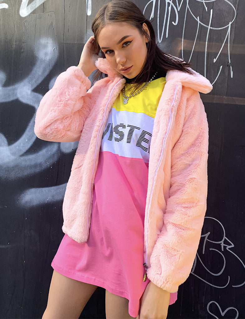 SMILEY FAUX FUR COAT - PINK  MADE 4 U 