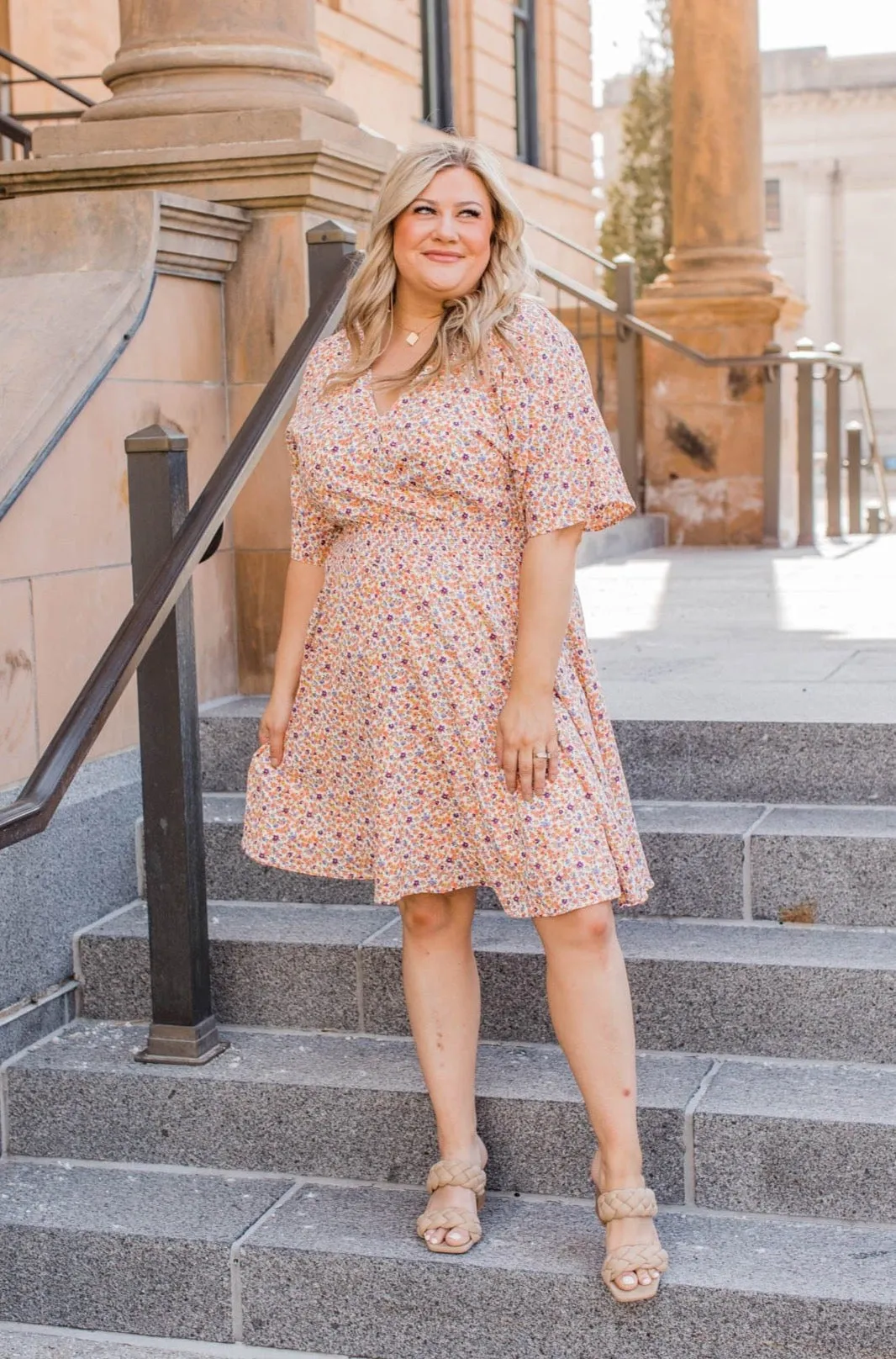 Spring Celebration Floral Dress- Peach