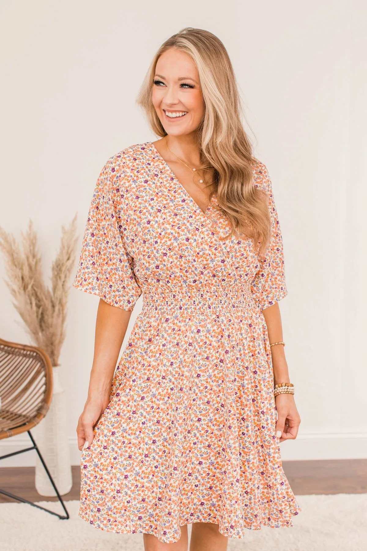 Spring Celebration Floral Dress- Peach