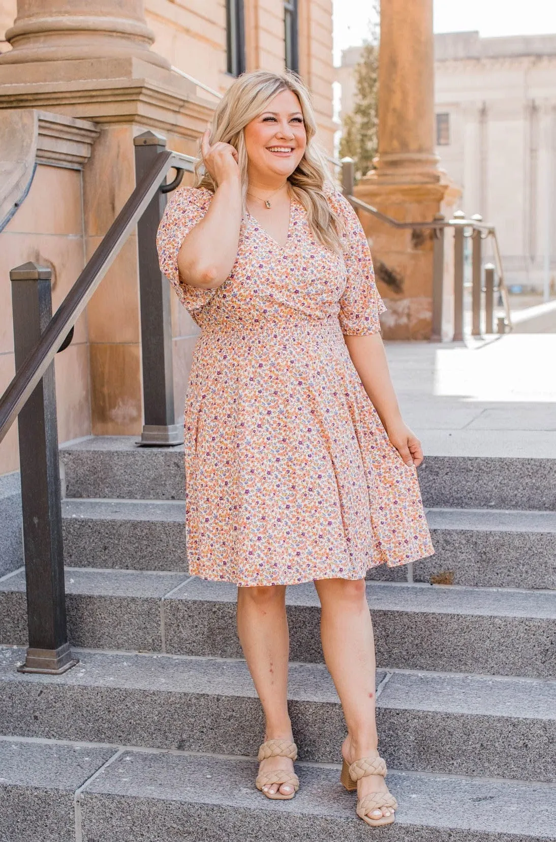 Spring Celebration Floral Dress- Peach