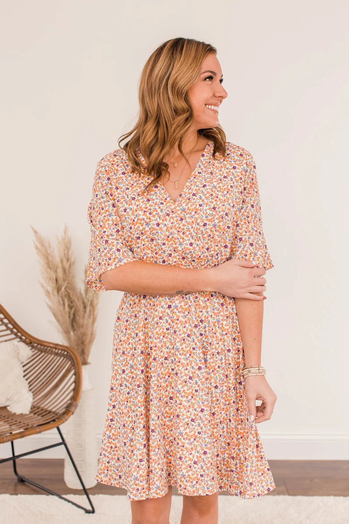 Spring Celebration Floral Dress- Peach