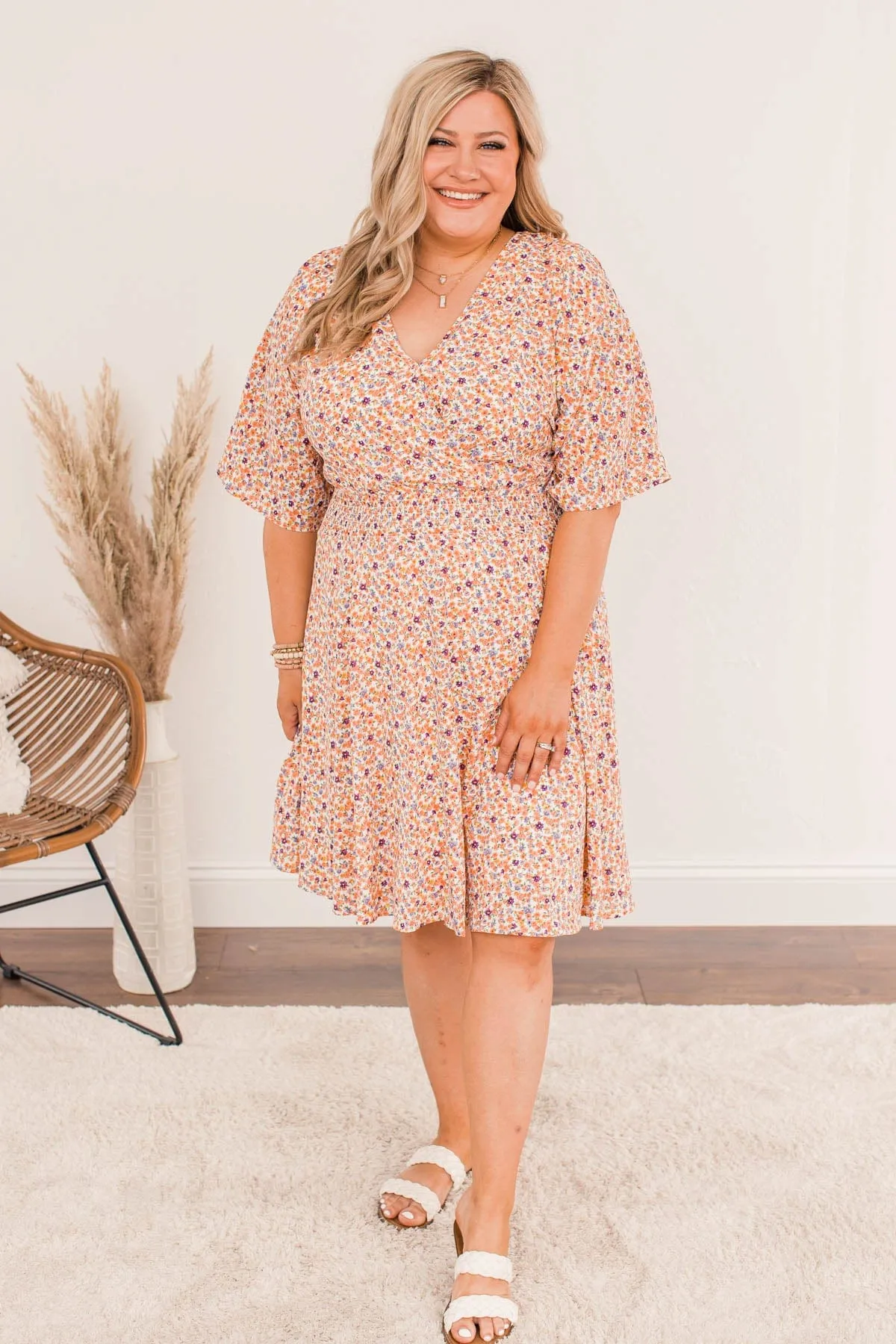 Spring Celebration Floral Dress- Peach