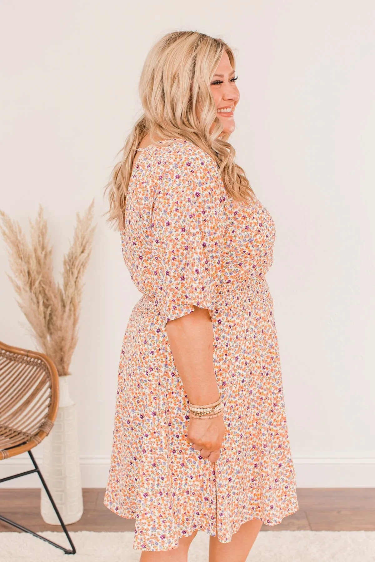 Spring Celebration Floral Dress- Peach