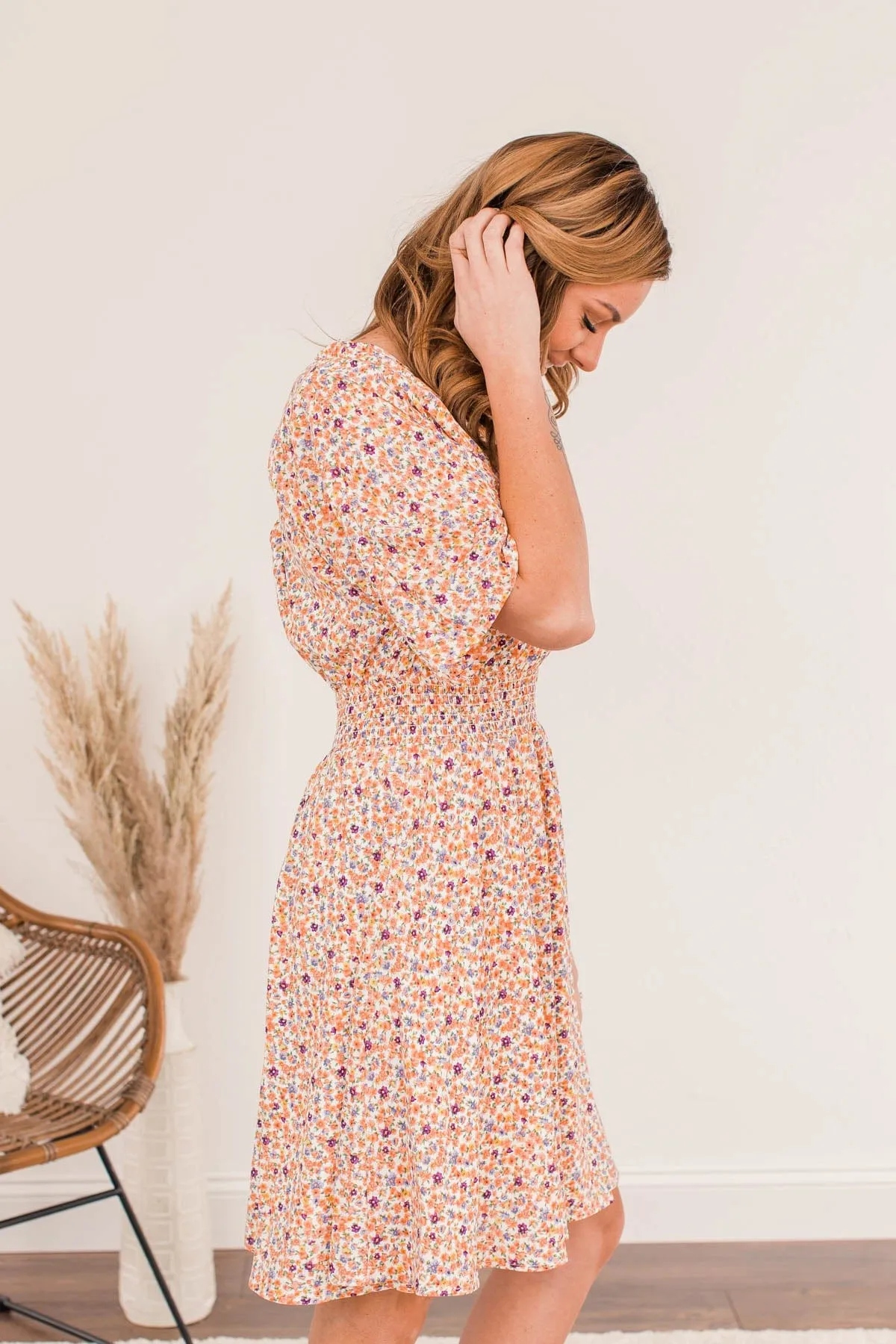 Spring Celebration Floral Dress- Peach