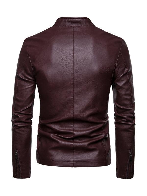 Stand Collar Men Leather Jacket